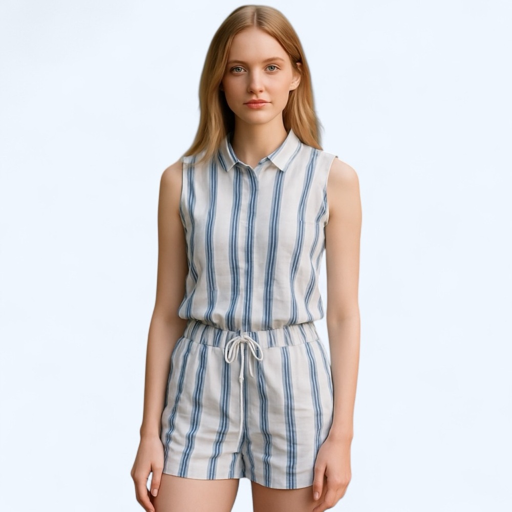 MISS ME White Striped 2 Piece Shorts Set Sleeveless Button Down Top Lace Back
